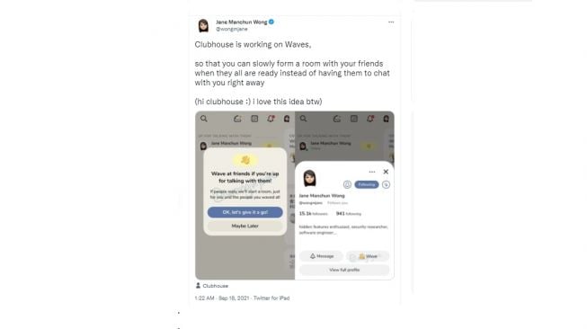 Fitur baru Clubhouse, mengundang teman. [Twitter]