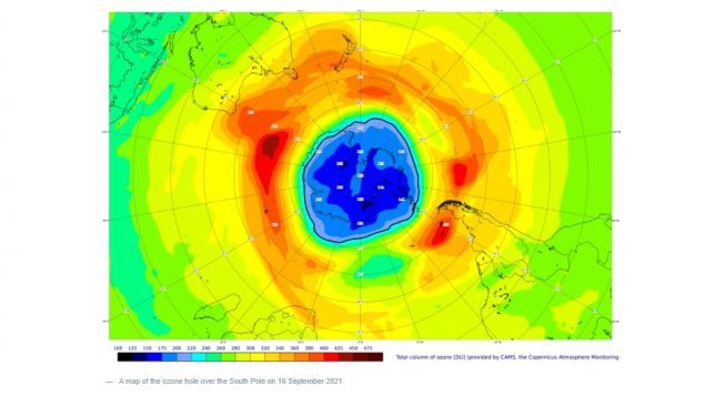 Lubang lapisan ozon di Kutub Selatan 16 September 2021. [ESA]