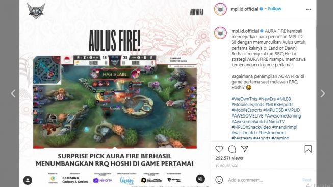 Pertandingan Aura Vs RRQ pada MPL ID Season 8 minggu keenam. [Instagram]