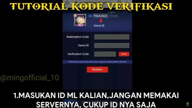 Cara klaim kode redeem ML. [YouTube/Ming Official]