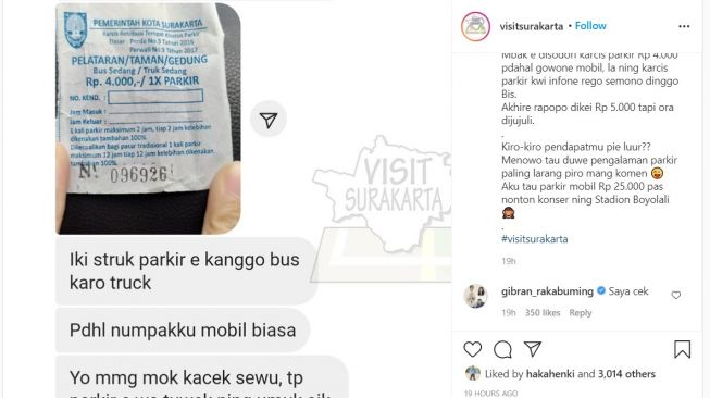 Viral! Warganet Keluhkan Tarif Parkir di Kota Solo, Gibran: Saya Cek