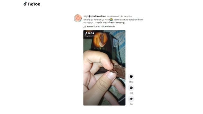 Warganet temukan benda mengerikan di dalam coklat. [TikTok]