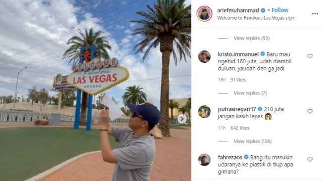 Fakta Arief Muhammad lelang udara Las Vegas. (Instagram/ariefmuh)