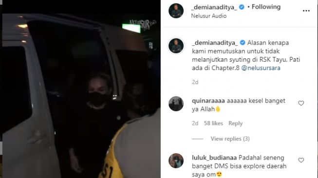 Aktivitas syuting Demian Aditya dan Sara Wijayanto dibubarkan [Instagram/@_demianaditya_]