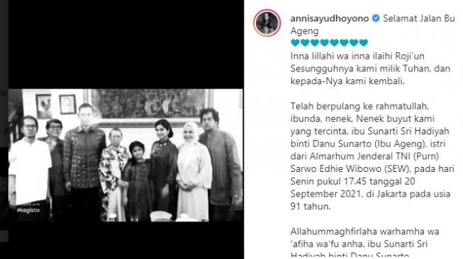 Potret Annisa Pohan Bareng Mertua SBY. [Instagram/annisayudhoyono]