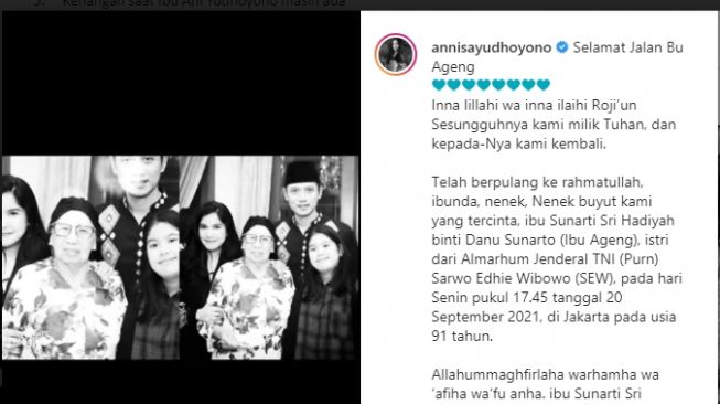 Potret Annisa Pohan Bareng Mertua SBY. [Instagram/annisayudhoyono]