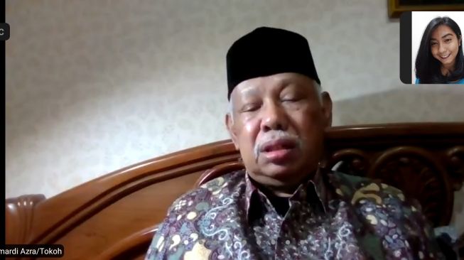 Azumardi Azra saat ikut menggelar pertemuan 100 tokoh bangsa secara virtual. (istimewa)