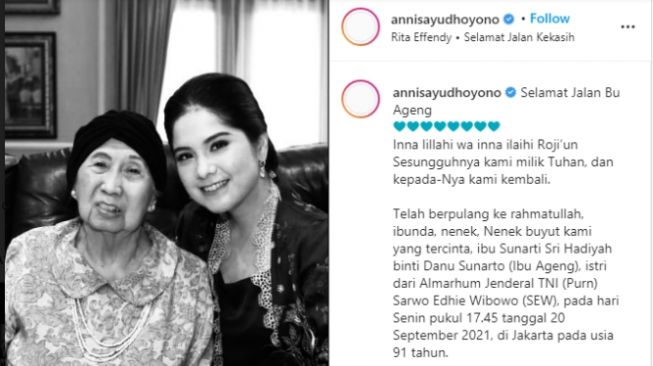 Potret Annisa Pohan Bareng Mertua SBY. [Instagram/annisayudhoyono]