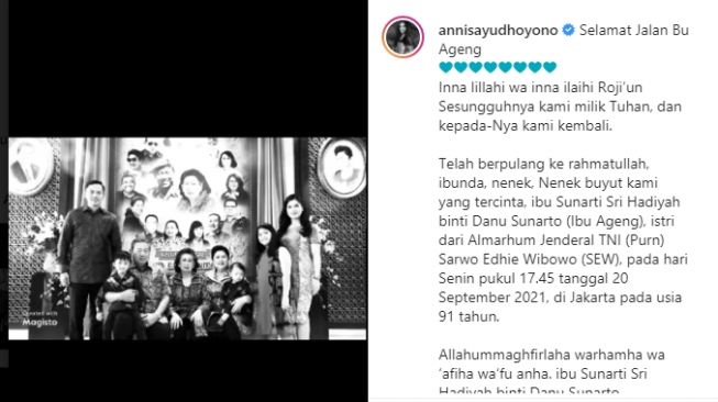 Potret Annisa Pohan Bareng Mertua SBY. [Instagram/annisayudhoyono]