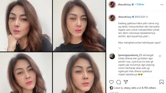 Curhat Dhena Devanka mengenai seseorang yang ingin menjatuhkannya [Instagram/@dhenafrizzy]