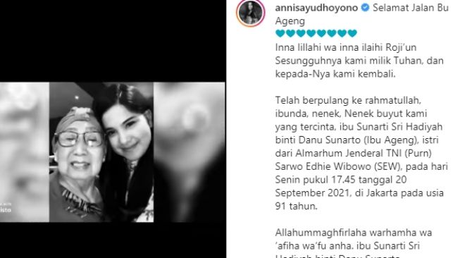 Potret Annisa Pohan Bareng Mertua SBY. [Instagram/annisayudhoyono]