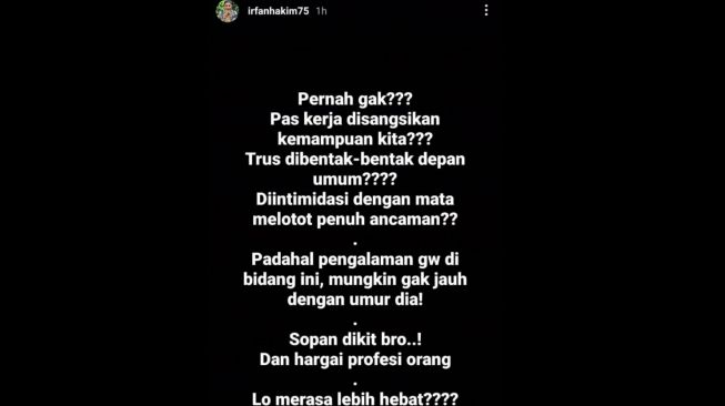 Curhat Irfan Hakim mendapat intimidasi [Instagram/@irfanhakim75]