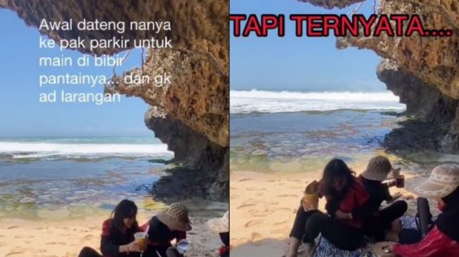 Asyik Piknik Gelar Tikar di Bawah Batu Karang, Berujung Panik