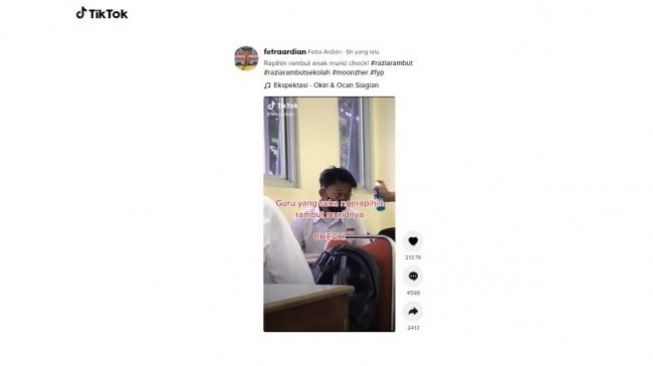 Tidak dihukum, guru malah dandani rambut muridnya yang gondrong (tiktok)