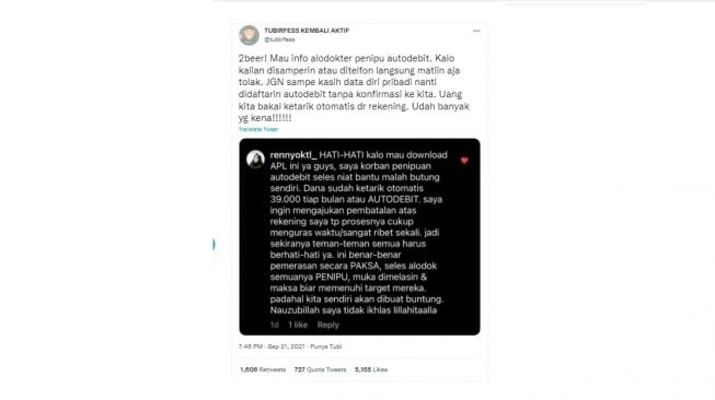 Cuitan keluhan warganet soal Alodokter. [TikTok]