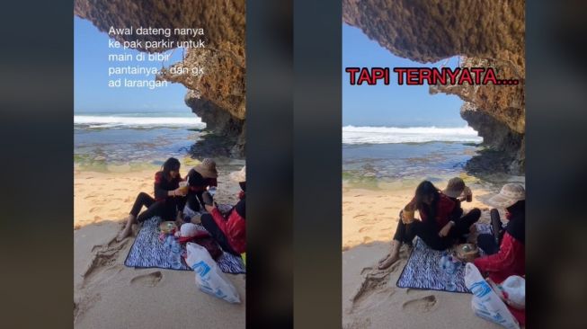 Piknik di Bibir Pantai, Wanita ini Syok Tiba-tiba Didatangi Ombak Besar