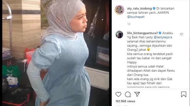 Unggahan Aty Kodong yang memperlihatkan video perut Lesti Kejora yang membesar [Instagram/@aty_ratu_kodong]