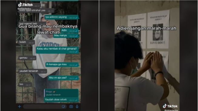 Viral Aksi Pria Menyatakan Cinta Pakai Selebaran (tiktok.com/@miracledoy)