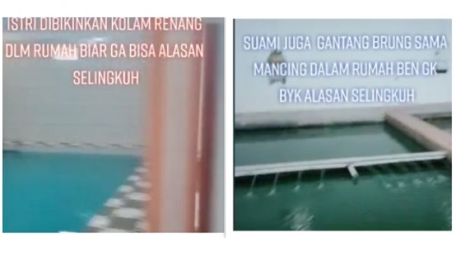 Kolam ikan dan gantangan burung di dalam rumah (tiktok)