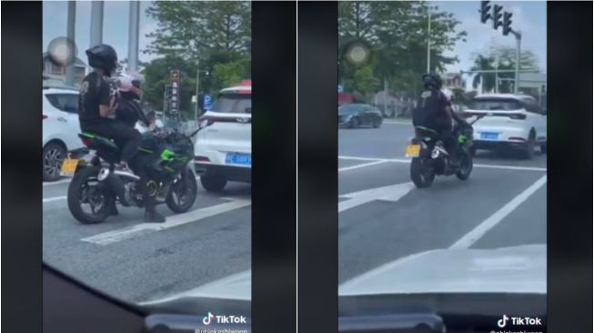 Viral Wanita Ganti Boncengkan Pacar Naik Motor Sport (tiktok.com/@phiekashiwoon)