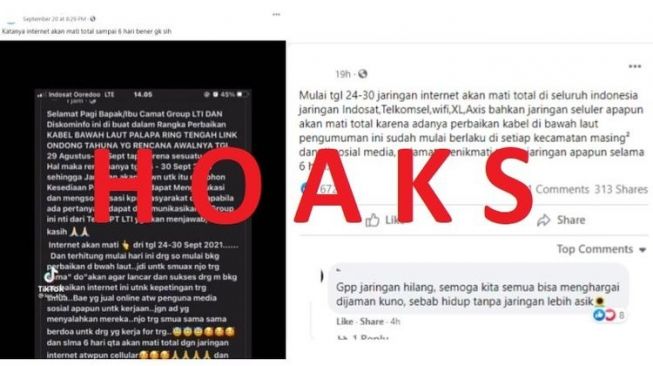 Cek fakta jaringan internet mati pada tanggal 24-30 September 2021 (Facebook)