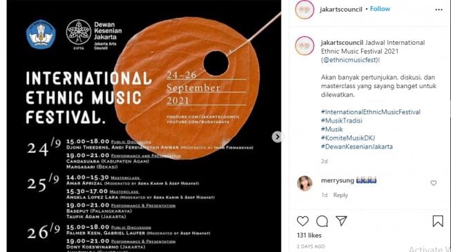 Acara yang hadir di International Ethnic Music Festival 2021 [Instagram/@jakartscouncil]