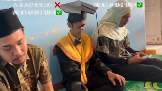 Viral Video Cowok Wisuda Online Tanpa Ortu, Aksi Teman Bikin Emosi Terkuras