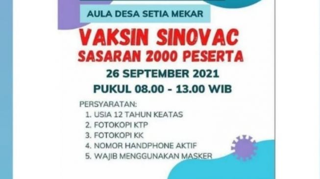 Jadwal Vaksinasi Puskesmas Setia Mekar Bekasi [Ist]