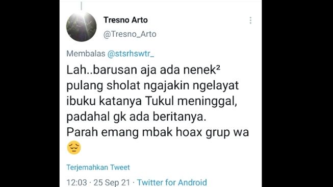 Kicauan salah satu warganet mengenai Tukul Arwana [Twitter/@Tresno_Arto]