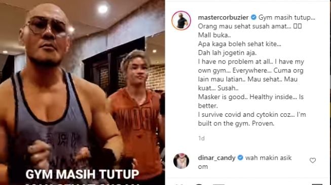 Protes Deddy Corbuzier gym tutup tapi mal dibuka [Instagram/@mastercorbuzier]