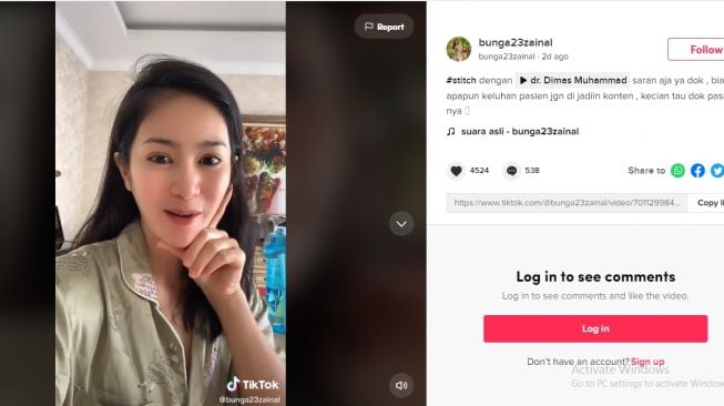 Bunga Zainal sentil oknum dokter yang jadikan keluhan pasien sebagai konten di Tik Tok [Tik Tok/@bunga23zainal]