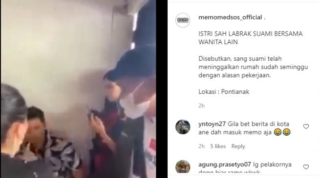 Detik-detik istri labrak suami. yang berduaan di warung makan. (Instagram/@memomedsos_official)