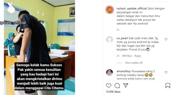 Kisah siswa datang ke sekolah bawa tas kresek. (Instagram/@nyinyir_update_official)