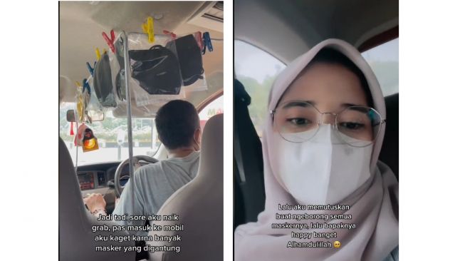 Masker bergelantungan di kabin mobil taksi online, ini alasannya (TikTok)