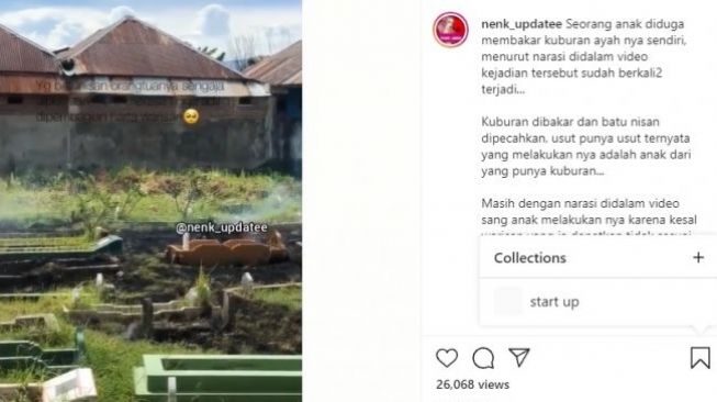 Postingan kuburan yang dibakar anak karena masalah warisan (Instagram)