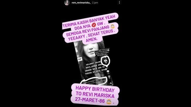 Revi Mariska disebut meninggal dunia oleh salah satu akun Tik Tok [Instagram/@rem_revimariska_]