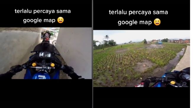 Pemotor nyasar ke jalan yang tak layak dilintasi motor, pemotor ucapkan istigfar (TikTok)