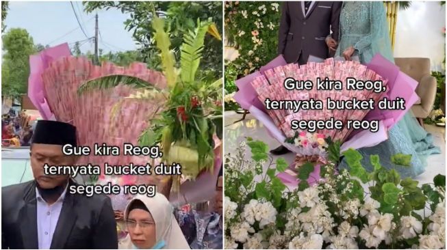 Dikira Kepala Reog, Pengantin Bawa Mahar Buket Uang Segede Gaban, Totalnya Bikin Melongo