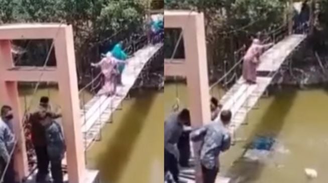 Viral Emak-emak Jatuh ke Sungai saat Lewat Jembatan, Publik Soroti Reaksi Sosok Ini