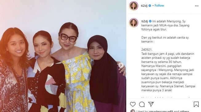 Titi DJ rela jadi MUA buat asisten rumah tangga. (Instagram/@ti2dj)