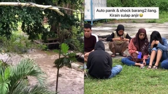 Viral Muda-mudi Niat Healing di Sungai Nyaris Berakhir ke Beda Alam. (TikTok)