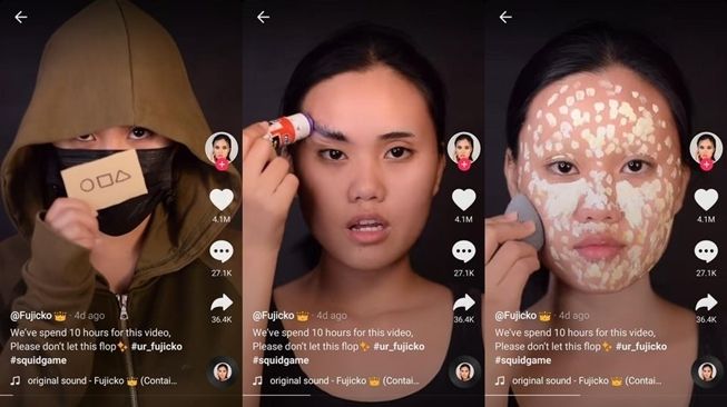 Video Viral Wanita Makeup Mirip Boneka Raksasa di Squid Game, Cipratan Darah Bikin Ngeri