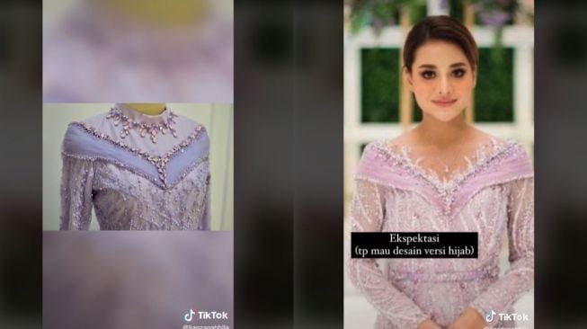 Viral Wanita Bikin Kebaya Lamaran Aurel Hermansyah Versi Hijab (tiktok.com/@lianzanabhila)