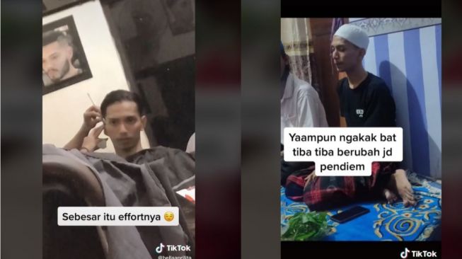 Viral Pria Pertama ke Rumah Pacar, Rela Potong Rambut Gondrong (tiktok.com/@bellaaprilita)