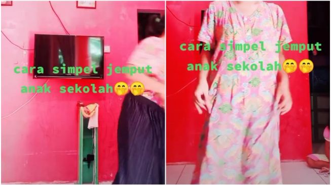 Emak-emak Bagikan Cara Simpel Jemput Anak ke Sekolah, Sulap Daster Jadi Outfit Bepergian