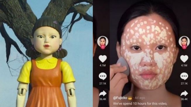 Viral Makeup Seperti Boneka Raksasa Squid Game, Netizen Ketakutan, Bayangkan Muka Pembunuh