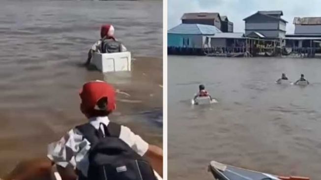 Viral Bocah SD Seberangi Sungai Pakai Styrofoam, Publik Colek Jokowi