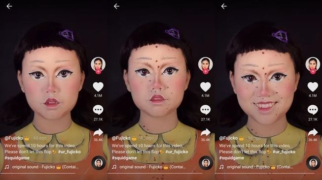 Beauty Blogger Tiktok merias wajah, terinspirasi boneka Squid game (tiktok)