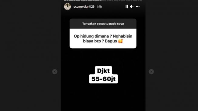 Unggahan Rosa Meldianti soal operasi hidung. [Instagram/rosameldianti29]