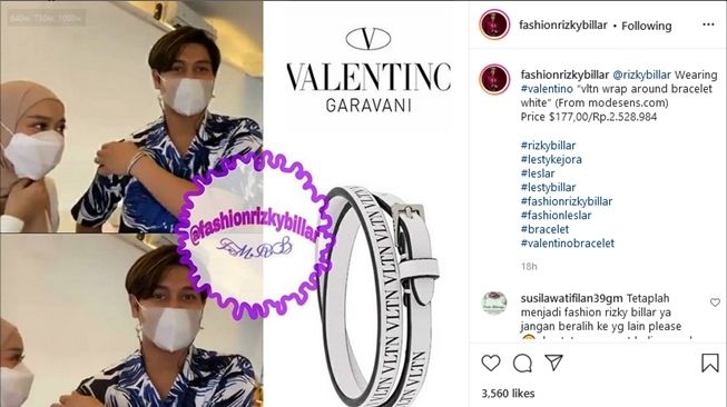 Harga gelang Rizky Billar ternyata menyentuh angka jutaan. (Instagram/@fashionrizkybillar)